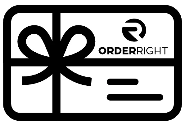 Gutscheinkarte mit Schleife und OrderRight-Logo