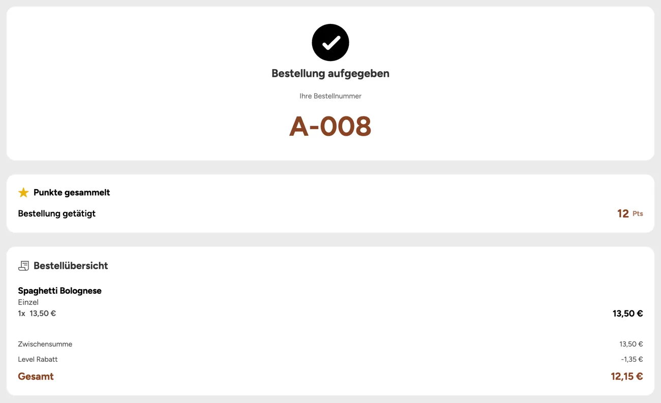Bestellbestätigung mit Punkten